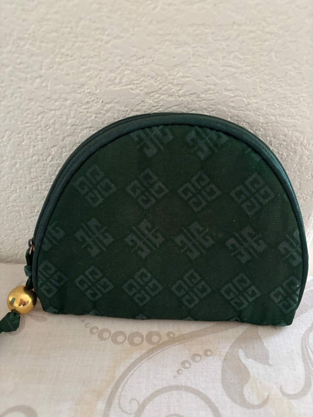 Green Monogram Semi-Circle Zip Pouch